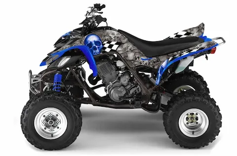 Yamaha Raptor 660 with the Checkered Skull Blue graphic kit