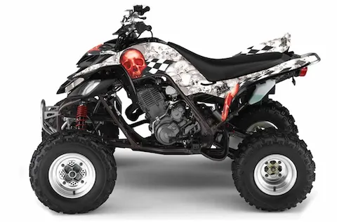 Yamaha Raptor 660 with the Checkered Skull Red graphic kit
