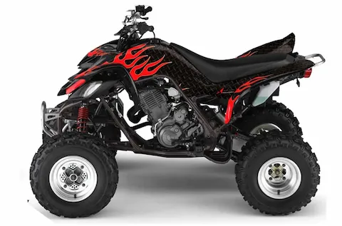 Yamaha Raptor 660 with the Diamond Flames Red graphic kit