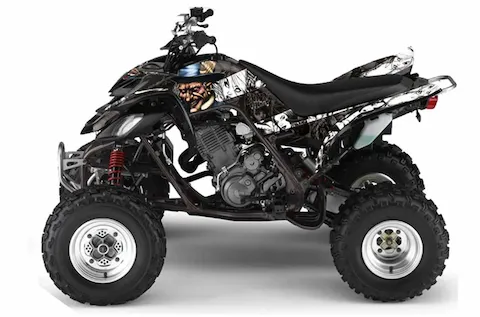 Yamaha Raptor 660 with the Mad Hatter Blue graphic kit