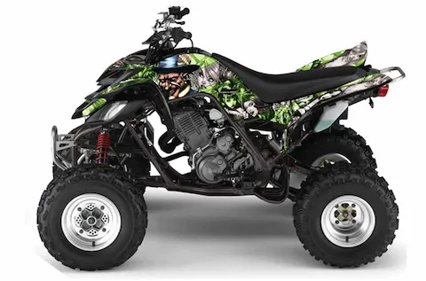 Yamaha Raptor 660 with the Mad Hatter Green graphic kit