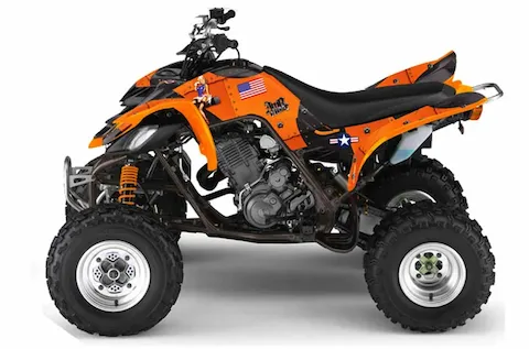 Yamaha Raptor 660 with the T Bomber Orange graphic kit