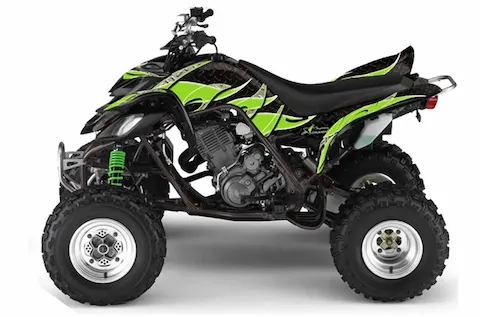 Yamaha Raptor 660 with the Tribal Flames Green graphic kit
