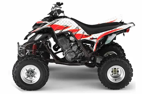 Yamaha Raptor 660 with the Tribal Flames Red graphic kit